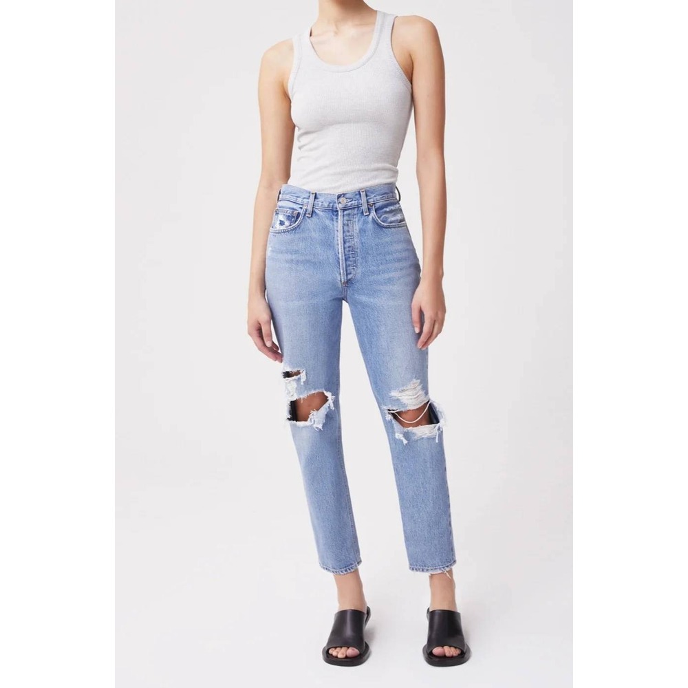 AGOLDE Fen Jeans Womens 29 Blue Distressed High Rise Tapered Leg A182-1206